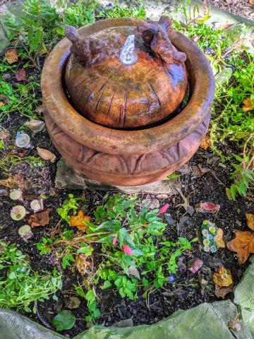 Photo submitted - The new fountain that replaced the one damaged by vandals at the Anne King Garden in the Hart County Botanical Garden is shown. 