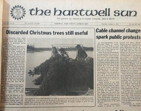 The front page of the Jan. 8, 1987 edition of The Hartwell Sun.