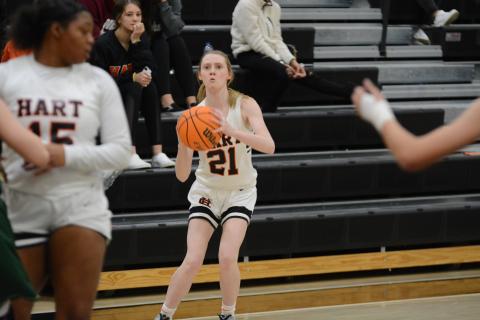 Sunshot by Grayson Williams - Bre Worley puts up a shot on Tuesday, Jan. 5 at Hart County High School in the Lady Dogs’ win over Rabun Gap-Nacoochee.