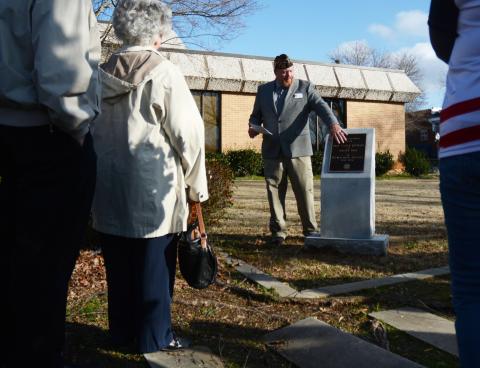 Patrick Wireman rededicates the VFW Auxiliary memorial at Veterans Memorial Park on the Hart County Courthouse Square on Friday, Feb. 19. 