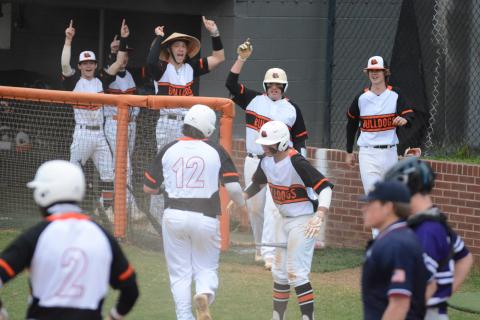 Hart County Diamond Dogs celebrate during their 15-0 win over Monroe Area in just three innings. 