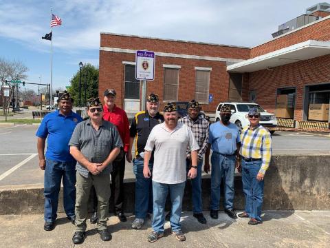 Pictured are, front row, past Post 109 commander James Fulghum and post member Jason Ford. In the back row are Thomas Rayton, Sons of American Legion member Brooks Page, Sidney Reed, Thomas Morrison, Kenneth Hawkins and SAL commander Thomas Jordan.
