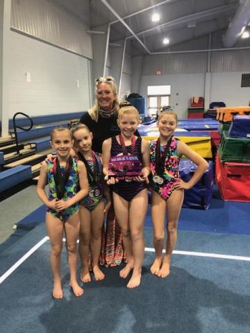 Pictured from left to right, front, are Tinsley Starrett, Aeryn Back, Chastyn Haynie, Bella Beck, back, head coach Shellye Ayers.