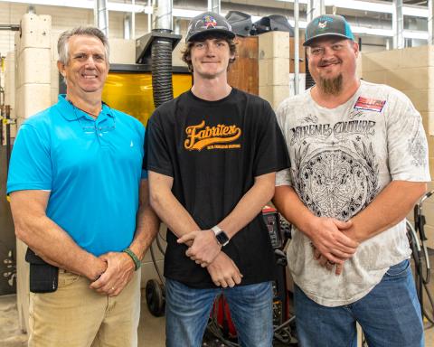 Photo submitted - Welding student Austin Brown recently took home first place in a welding competition. Pictured from left to right are welding instructor Mike Carey, Austin Brown, and Austin’s father, Ryan.
