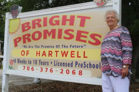 Grayson Williams/The Hartwell Sun - Nina Smith, who is retired after more than 35 years with Bright Promises, poses for a photo recently in front of the child care center.