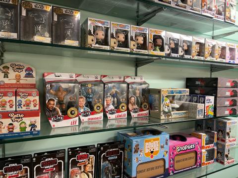 A small look at some of the inventory at Lake Hartwell Collectibles, including Funko Pops and other novelty collectibles.
