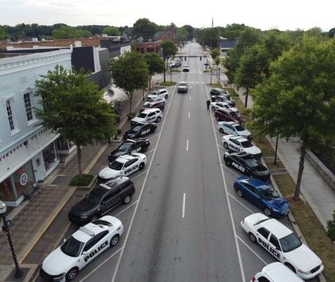Submitted photo - Hartwell police line both sides of Howell Street near Southern Hart Brewery on June 2.