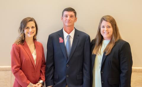 Submitted photo - Hart County Farm Bureau member Brian Fleming, center, was recently recognized as a finalist for the GFB Young Farmers & Ranchers Excellence in Agriculture Award. He is alongside with Ashley White, right, and Jessica Lance, left.