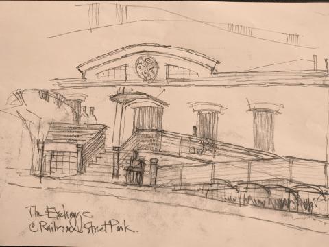 Rendering submitted A drawn rendering by Joe Hoffman of what the Railroad Street-side of 41 Depot Street will look like after the overhaul.