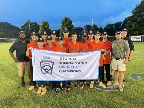 Photo Submitted. Front row from left to right: Zach Bowen, Jackson Starrett, Jackson Carter, Pearce Mewborn, Armani Rucker, Hunter Poole. Back row: Coach Billy Rucker, Cooper Sanders, Mason Conley, Max Martin, Lucas Fritz, JJ Mooney, Riley Kesler, Coach Chris Carter, Head Coach Kevin Bowen.