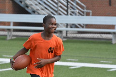 Drew Dotson/The Hartwell Sun - Destin Longworth enjoyed a morning of football before summer break’s end.