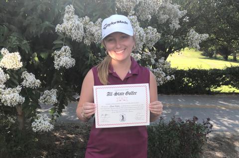 Photo submitted  Weaver poses with her certificate of merit as an all-state golfer.