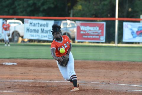 Taikibrea “Red” Campbell sends a strike to home plate against Franklin County on Sept. 23.