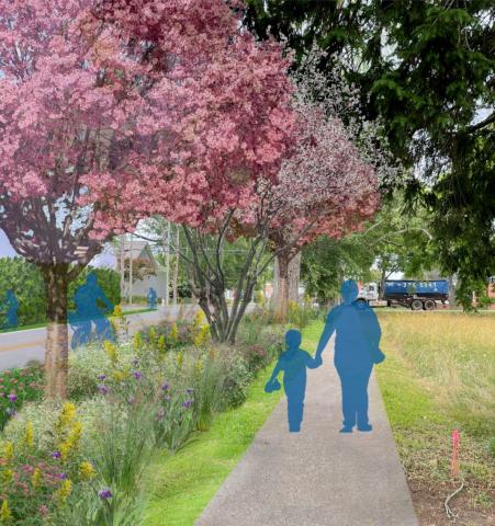 Rendering of the proposed sidewalk area along Howell Street in Hartwell. 