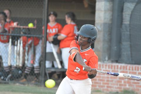 Taikibrea “Red” Campbell swings for a pitch in the last home regular-season game.