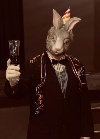 One of the HCCT actors welcomes his guests to Harvey’s Twisted Birthday Party. 