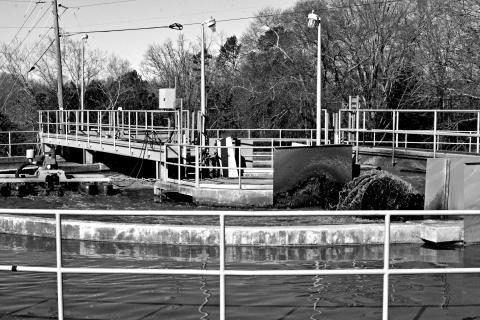 Aerators at the Hartwell sewage plant at work. The aerators are one of many facets of the plant that the city is looking to upgrade. 