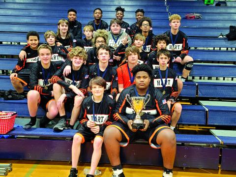 Front row:  Bobby Jones and Bryce Durrett. Second Row:  Kenyon Harris, Ethan Stovall, Cameron Risner, Michael Nichols and Jackson Carter. Third Row:  Joshua Humphrey, Aiden Hill,  Kory Sims, Chad Humphries, and Kaidyn Allen. Fourth Row:  Keelan Jordan, Christian Fleming   Lake Fuller, Maquae Sims, Colton Fowler. Fifth Row:  Camarion Verdell, Champ Blackwell, Carlveon Cheeks, and  Jakden Shiflet.