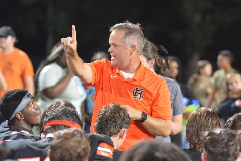Coach Rance Gillespie addresses his team postgame during the 2019 season. 