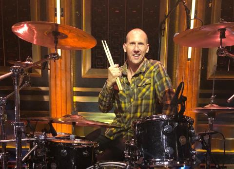 Hootie & the Blowfish drummer Jim Sonefeld on the set of the Tonight Show starring Jimmy Fallon. 