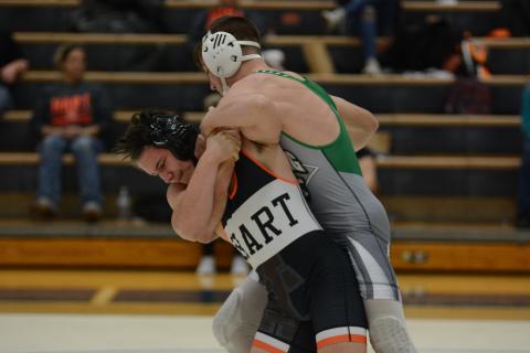 AJ Smith throws down his Franlkin Couty opponent at the Region Duals meet in Oconee County.