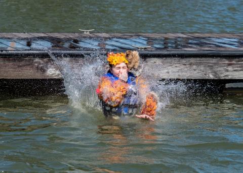 A participant takes the plunge at the 2020 Polar Bear Plunge. The annual event is returning in full capacity this year after going virtual in 2021. 