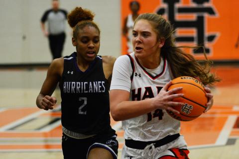 Dakota Phillips flies past the Monroe Area defender on Friday, Jan. 28.