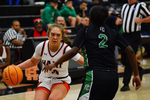 Dakota Phillips sizes up a Franklin defender in a game at home earlier this season.
