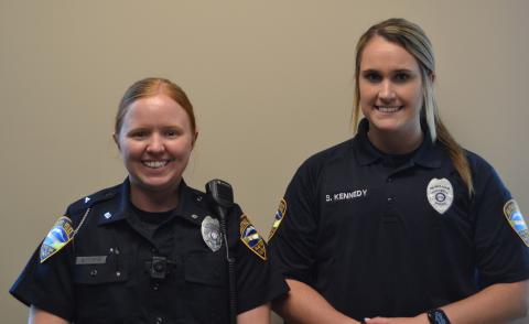 New officers Brittany Morris, left, and Summer Kennedy, 