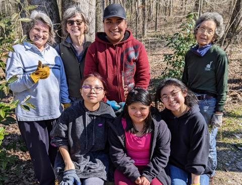 (Back L-R) Group leader Jeannie Brownsberger, garden volunteer Vickie Peace, Ulises Orbe and garden volunteer Ellen Forbus.