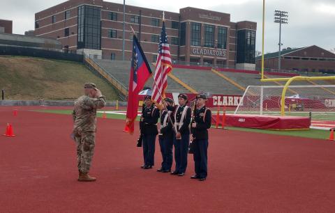The female color guard consisting of Anna Richardson, Dayryn Morales, Lexis VanMeter, Gelsey Aguilar. 