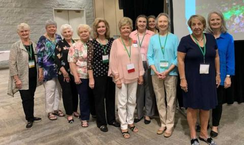 Pine Tree Garden Club members attending State Convention in Macon: (L-R) Sandra Brown, Sylvia Floyd, Carolyn Burrell, Linda Harris, Michelle Hicks, GCG State President Peggy Tucker, Janet Massey, Ann Ayers, Jill Walker, Laura Rider and Cindy Neal.