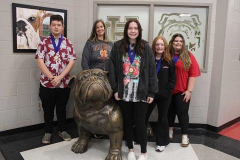 Pictured from left to right are Jacob Shirley, Dr. Linda Frye, Riley Sokol, Whitney Smith, and Madison Elrod. 