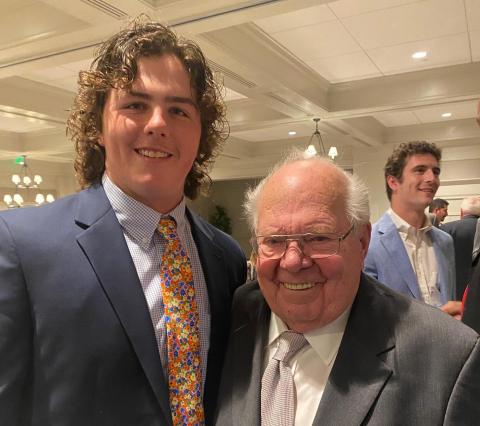 Hart County High School senior Peyton Powell alongside sports broadcasting legend Verne Lundquist at the National Football Foundation University of Georgia Chapter awards ceremony held Monday, April 18. Georgia quarterback Stetson Bennett is also pictured.