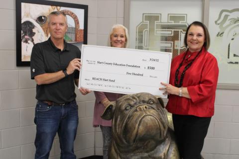 Pictured, from left to right, are Rotary Club of Hartwell President Rich Mewborn, Rotary Club of Hartwell Youth Services Chair Wyndee McKinnon, and Hart County Education Foundation Director Bobbie Busha.