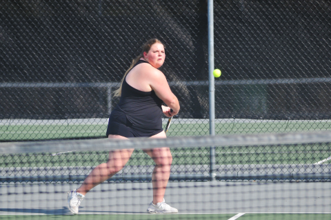 Senior Abigail Martin prepares for the backhand against her Washington Wilkes opponent on April 30.