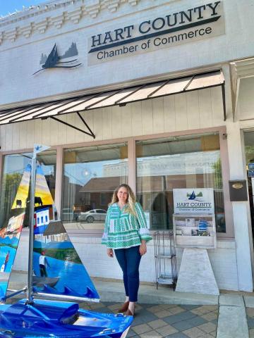 New Hart County Chamber director Lindsey Ingle stands outside the Chamber building along Carolina Street. 