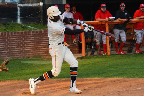 Paul Davis makes contact in a game earlier this season.