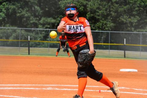 Marlee Bowers throws a strike in a strong pitching defensive performance, limiting Franklin County to three runs. 