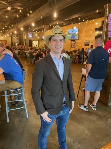 Chase Oliver at a meet and greet in Hartwell on July 19. 