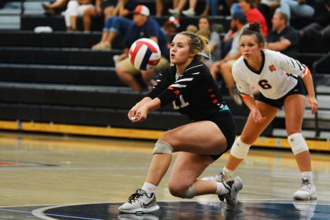 Abby Hubbard gets the reception in the win over Elbert County on Aug. 11.