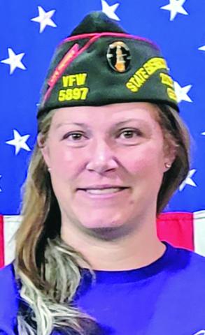 Gabrielle Beutler, pictured in a photo she submitted to the Franklin County Citizen after being named commander of Lavonia VFW Post 5897 in June, was arrested last week on charges of falsely representing herself as a veteran. 