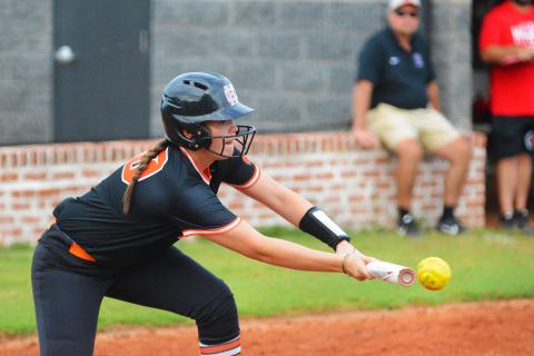  Gracie Cook lays down a bunt in the win over Rabun County on Thursday, Aug. 25