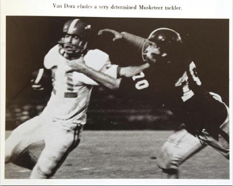 A newspaper clipping of Tash Van Dora as quarterback for Glynn Academy. 