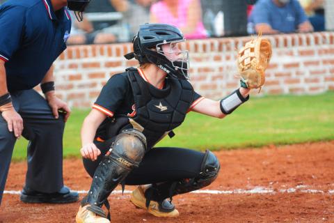 Lydia Burroughs readies for a pitch in a game earlier this season. 