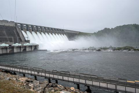 The Hartwell Dam releases its floodgates in June of 2021.