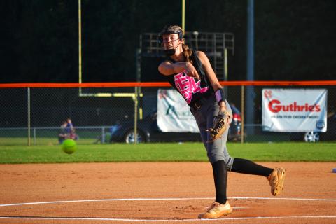Emilee Sanders pitches the ball against Oconee County on Sept. 15.
