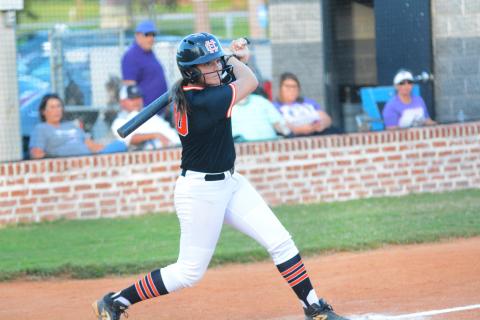 Drew Dotson/The Hartwell Sun Gracie Cook makes contact in the loss to Monroe Area on Thursday, Sept. 22. 