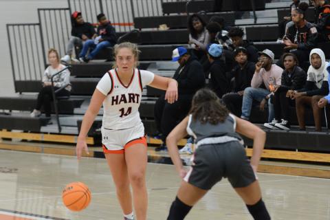 Junior guard Dakota Phillips drives the Lady Dogs to a, 56-37 win over the Madison County Lady Red Raiders.