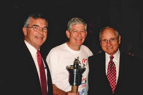 To celebrate the 10th anniversary of the 1996 Olympics, Athens and the University of Georgia re-enacted the torch run. As chairman of Athens 96, I invited Billy Payne, left, and Vince Dooley, right, to speak at the ceremony. 